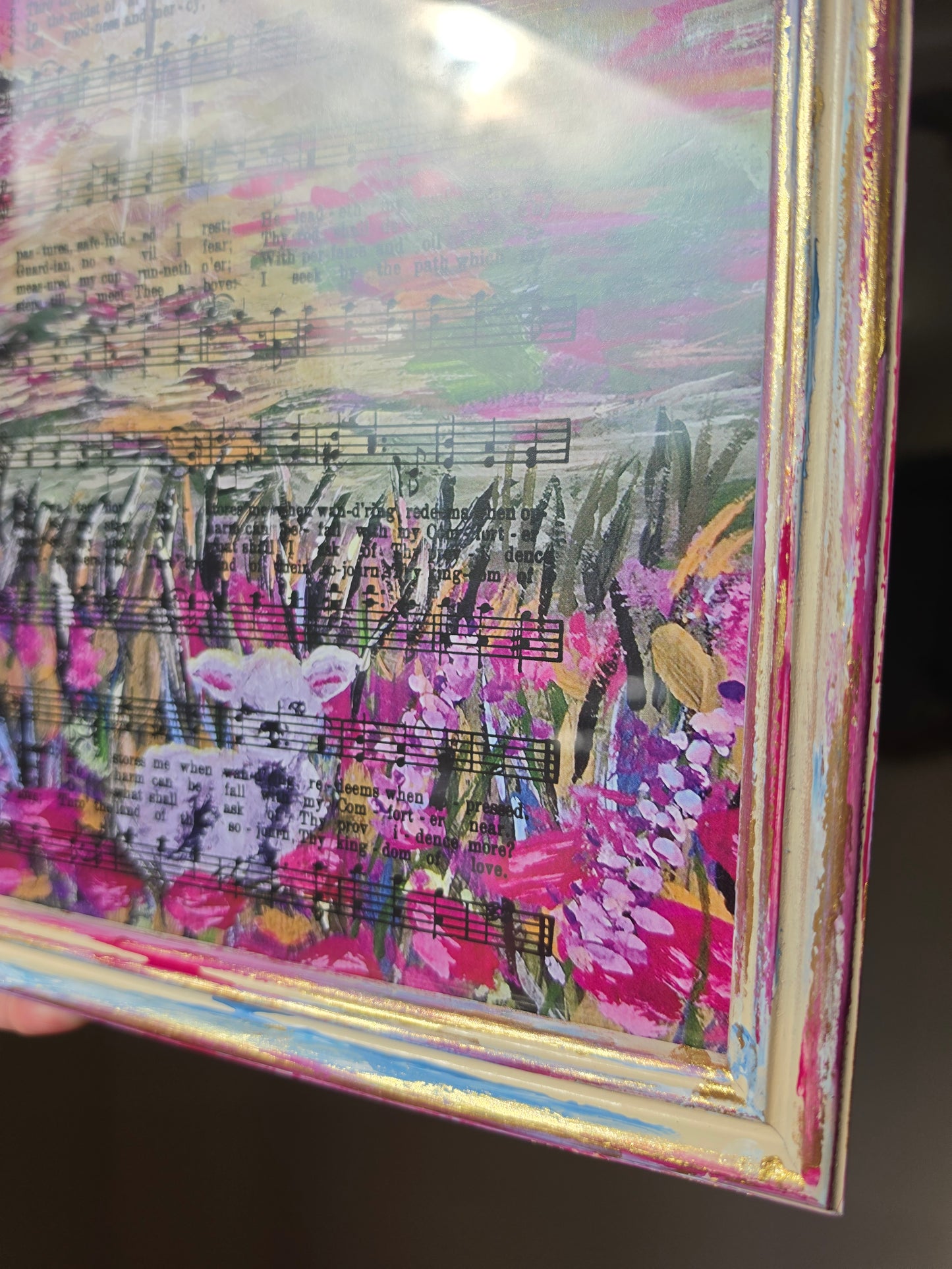 The Lord Is My Shepherd Hymn On HBM Artwork. Inside Hand Painted Frame.