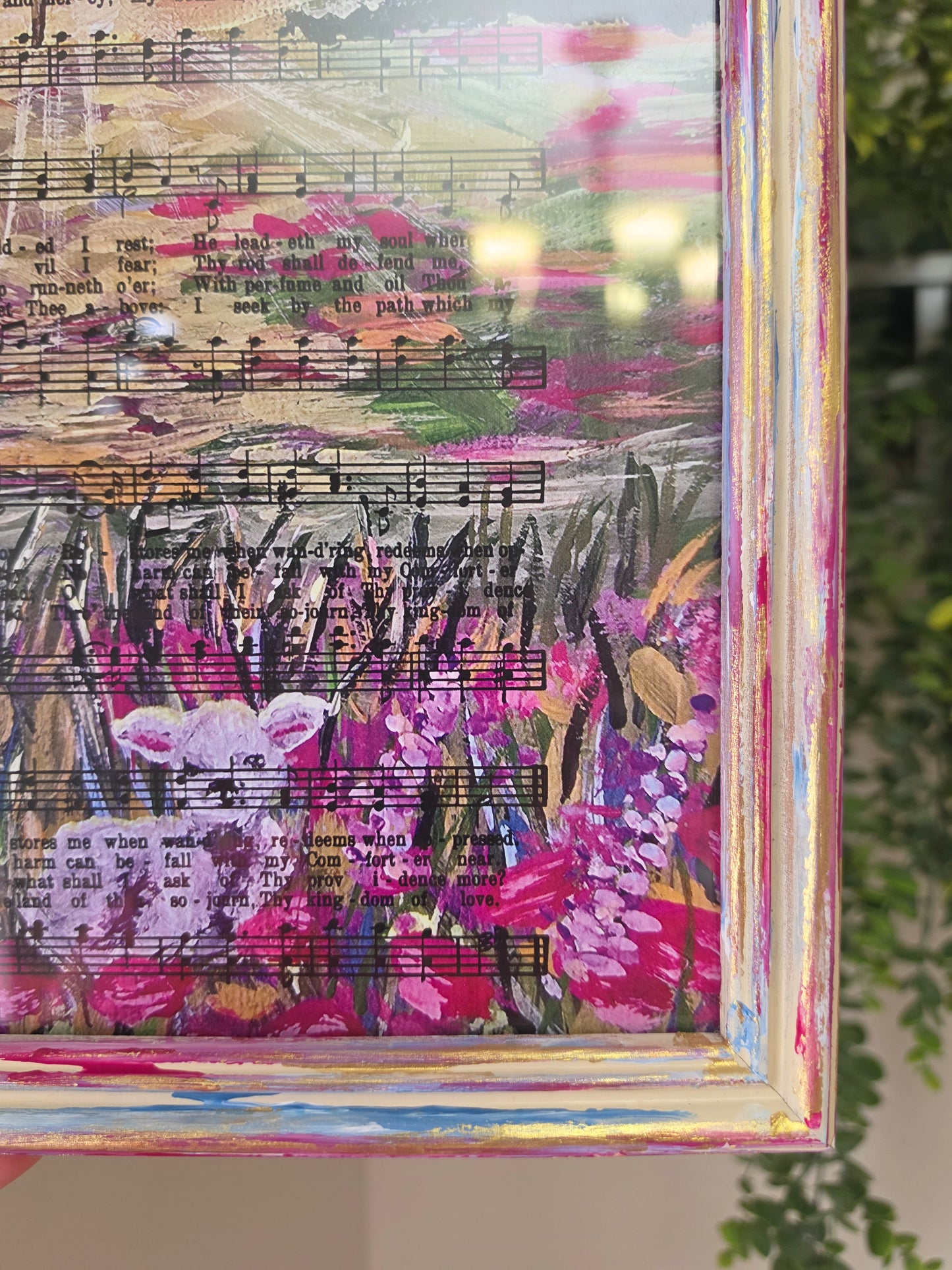 The Lord Is My Shepherd Hymn On HBM Artwork. Inside Hand Painted Frame.