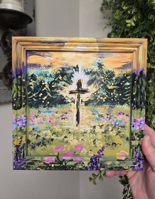 The Light Shines In The Darkness. Art Print Inside Original Painted Wooden Frame.