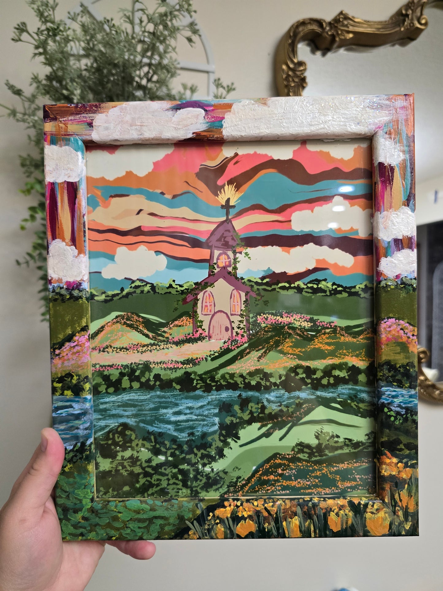 9.5x11.5in River Of Blessings. Print Inside Original Painted Frame.