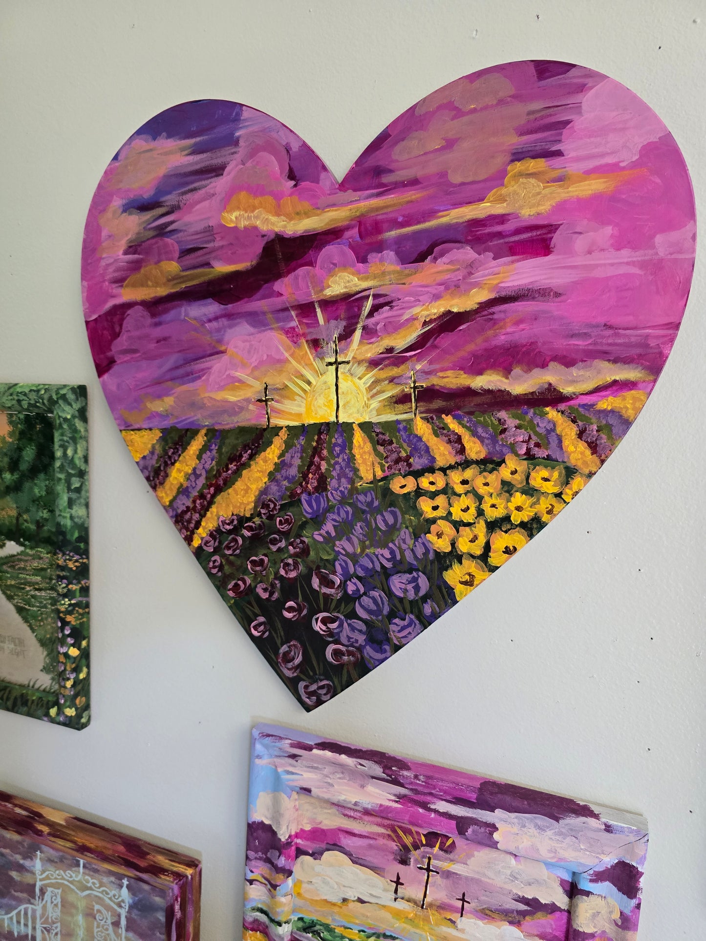 16x18in Fields Of Peace. Original Artwork Large Wooden Heart.