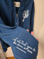 Size Womans Medium. Let All You Do Be Done In Love Light Navy Blue Full Zip Jacket.