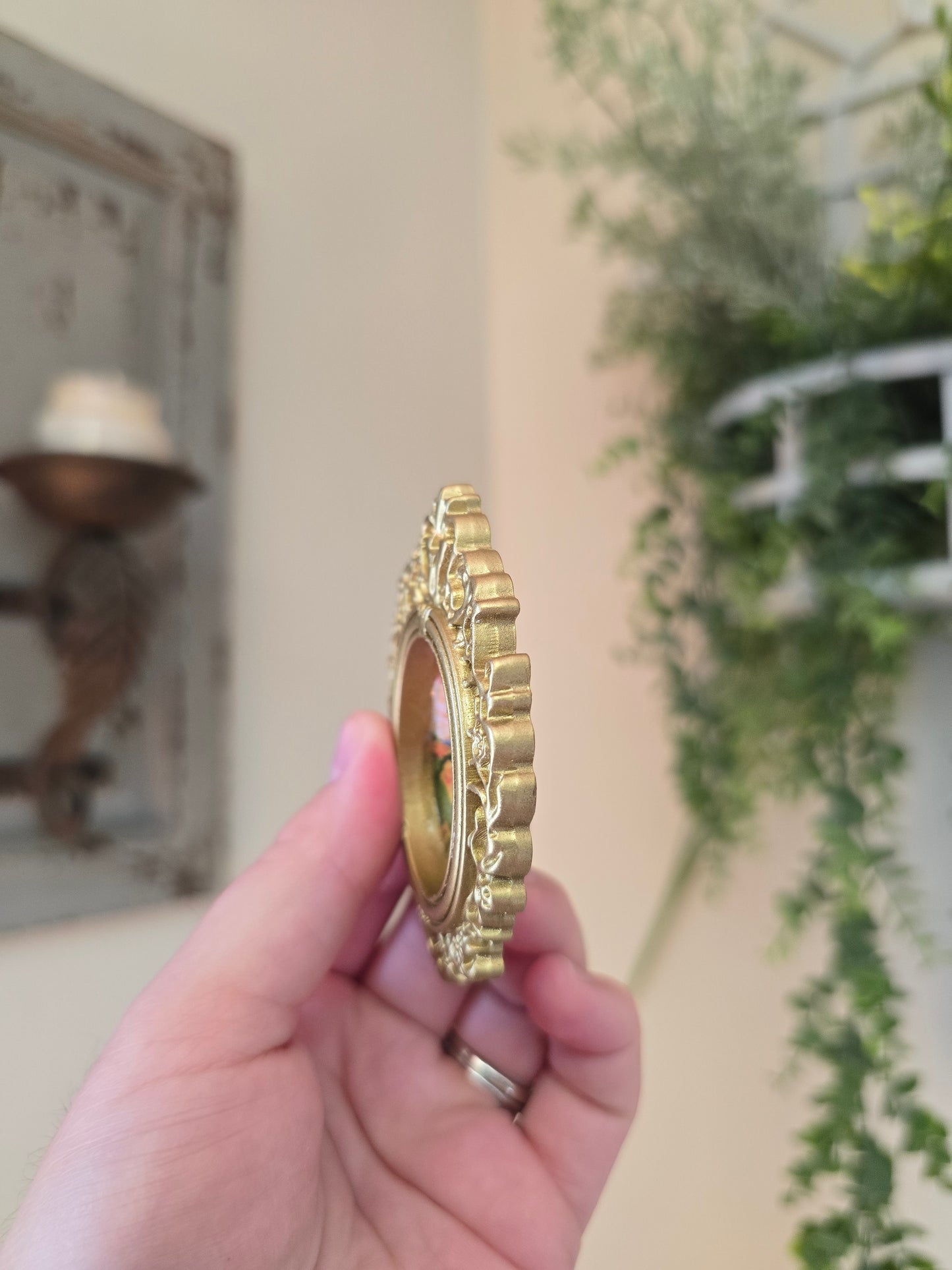 Mini Golden Painted Framed, Textured Artwork Magnet.