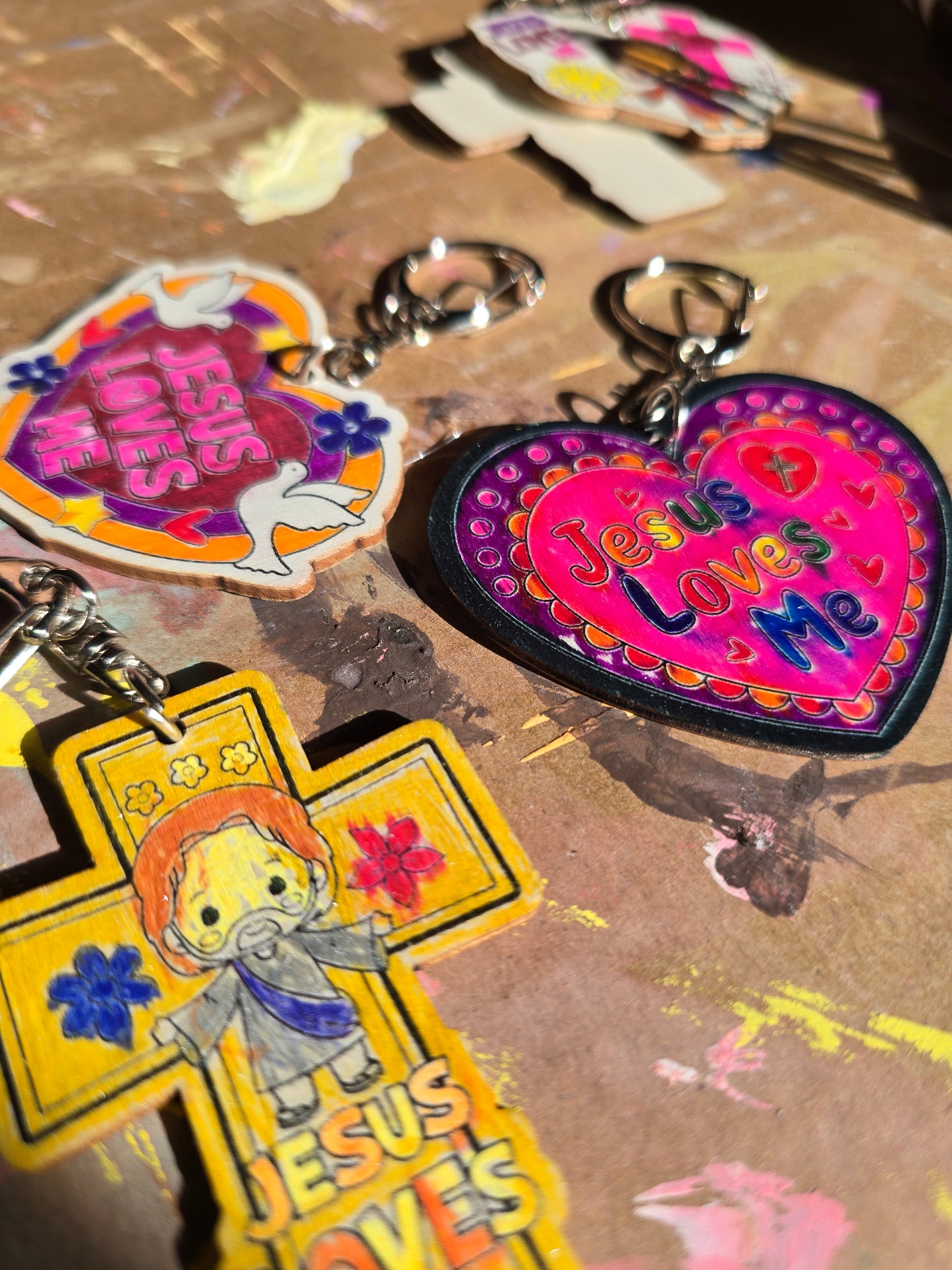 Jesus Loves Me Smiley Cross Keychain. Hand Drawn By Brantley.