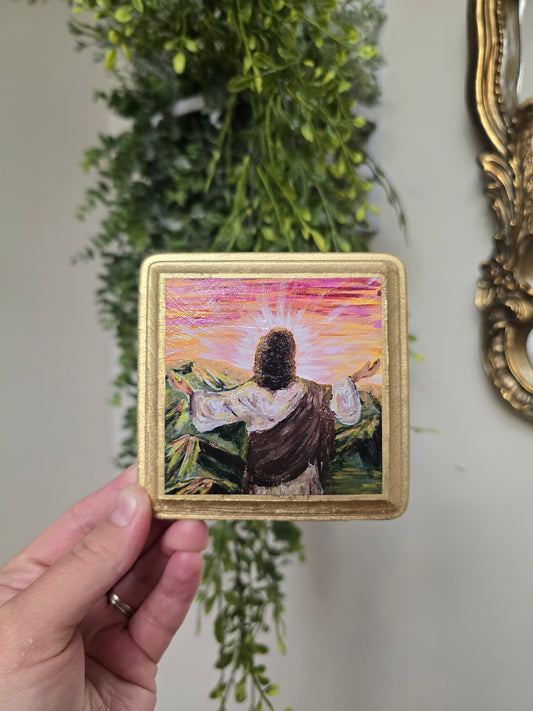 In The Beginning, God Created The Heavens and The Earth. Mini Textured Art Print.