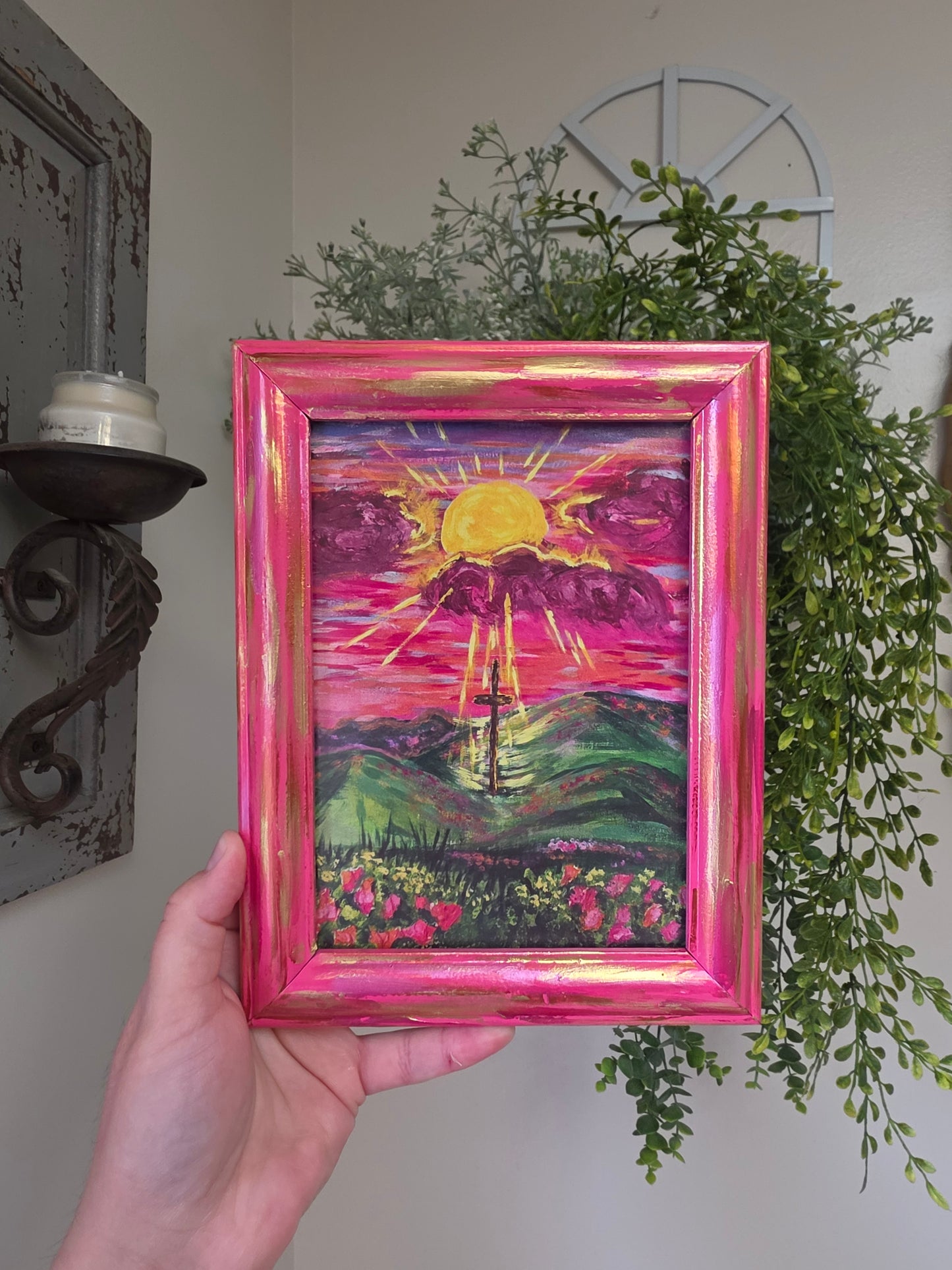 The Light Will Prevail. Print Inside Hand Painted Frame.