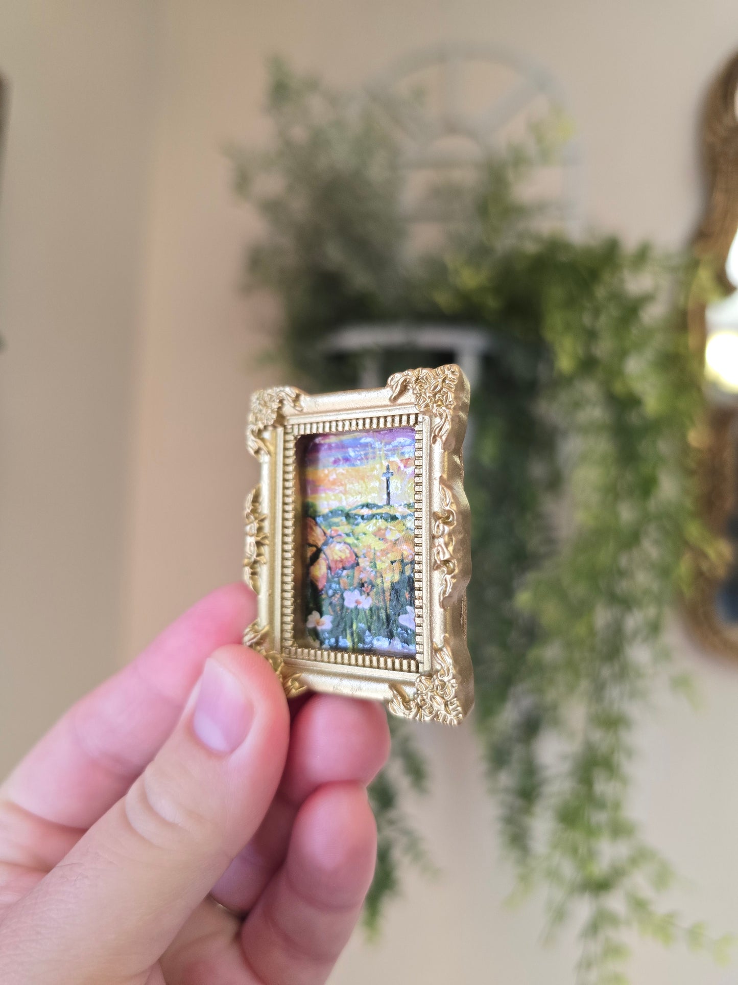 Mini Golden Painted Framed, Textured Artwork Magnet.