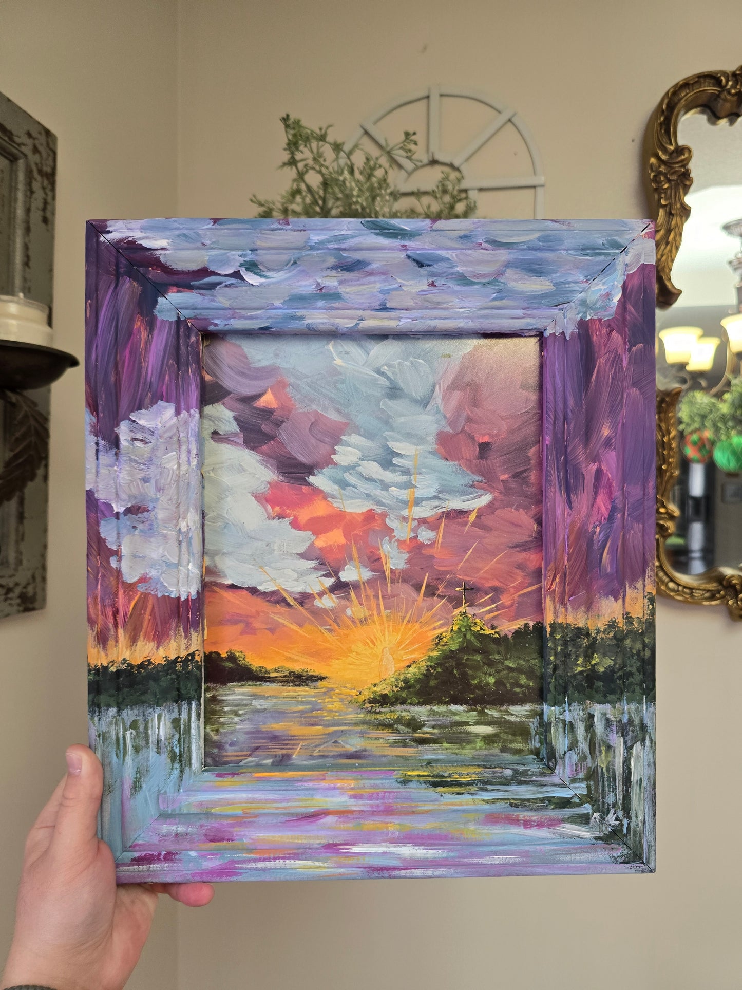 In My Weakness I Will Trust In Jesus. Art Print Inside Original Painted Wooden Frame.