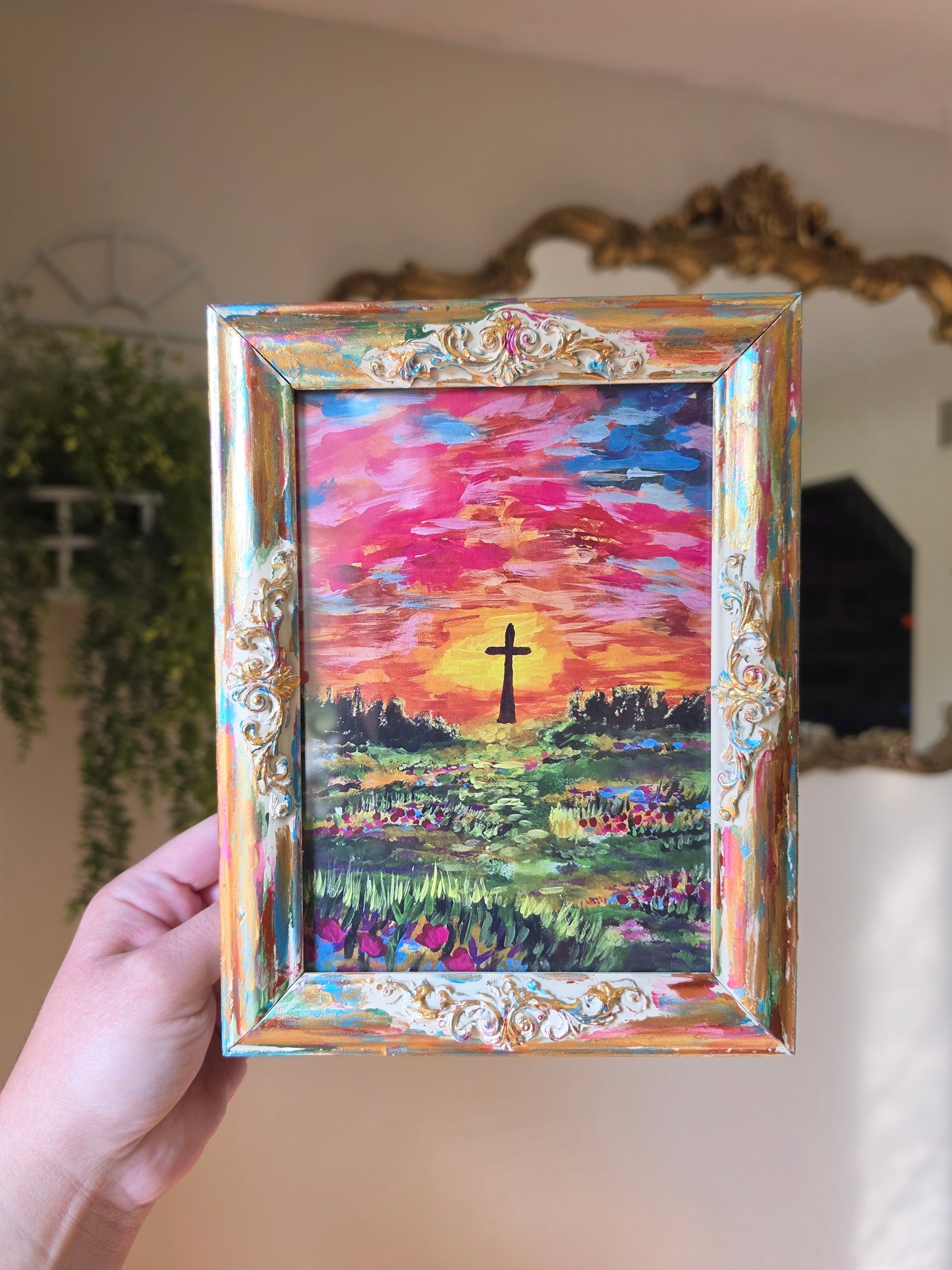 Follow Me. Print Inside Handmade Painted Frame.