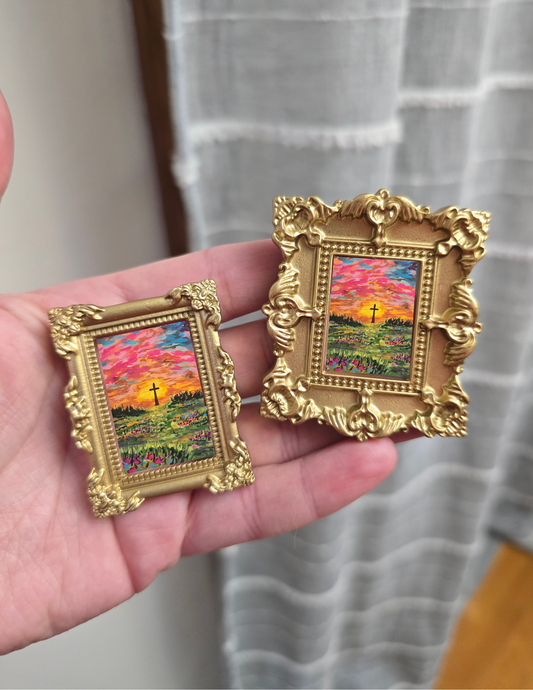 Mini Golden Painted Framed, Textured Artwork Magnet. READ DESCRIPTION.