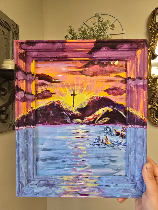 10x12in Don’t be afraid. Matthew 14:22-33. Print Inside Orignal Painted Wooden Frame.