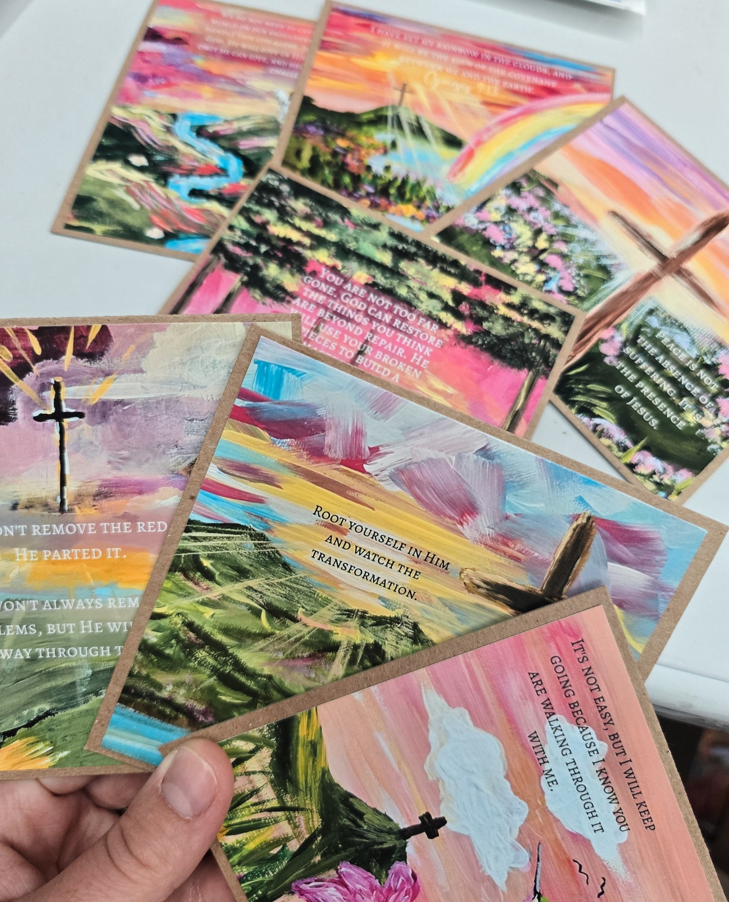 3 Piece Mystery Christian Encouragment Artwork Card Set With Stand.