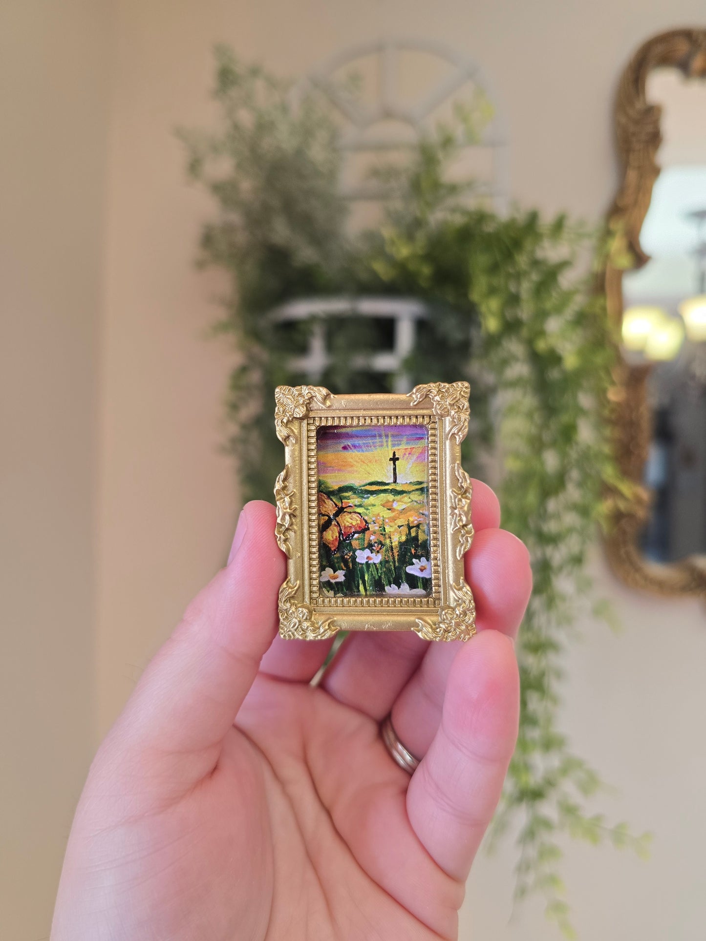 Mini Golden Painted Framed, Textured Artwork Magnet.
