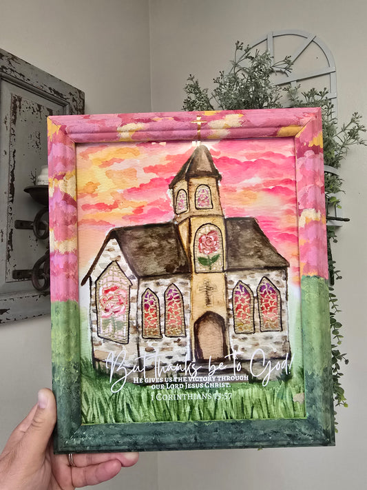 9.5x11.5in But Thanks Be To God. Print Inside Original Painted Frame.