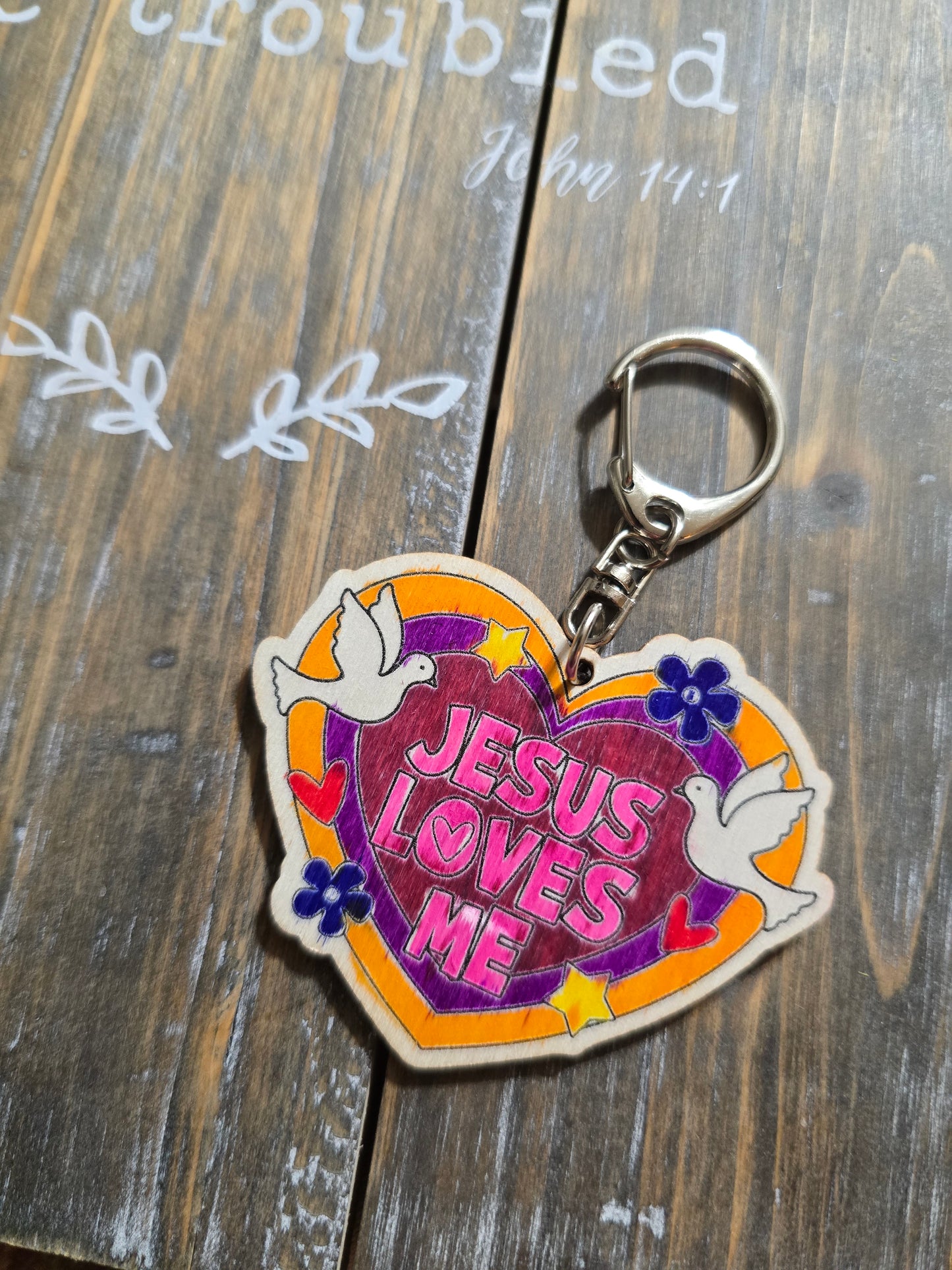 Jesus Loves Me Heart Keychain. Hand Drawn By Brantley.