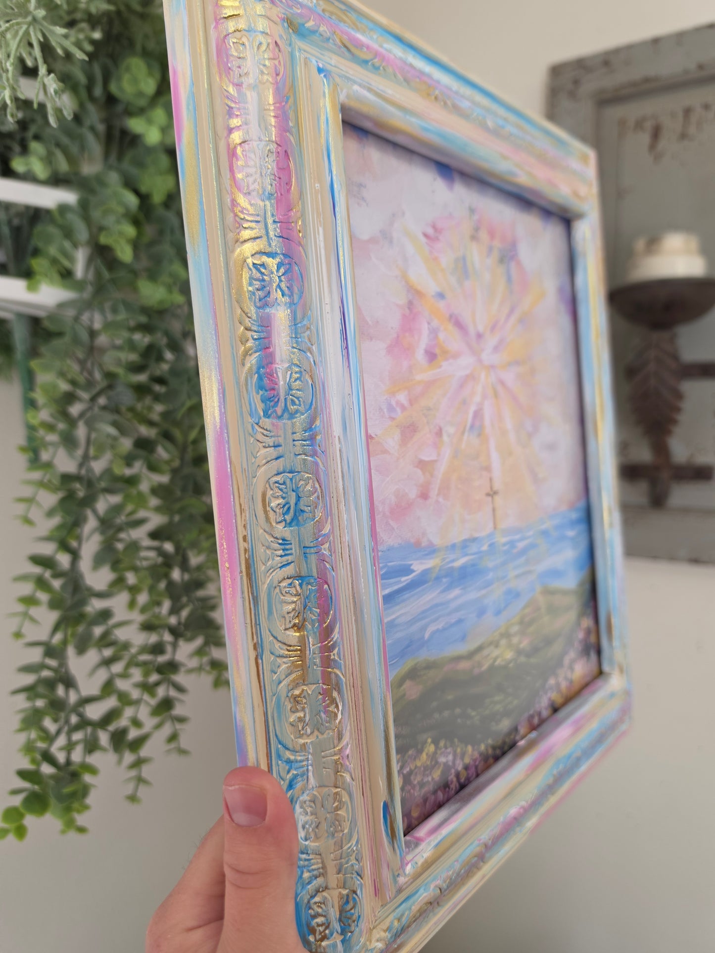 He Will Wipe Every Tear. Print Inside Hand Painted Frame.