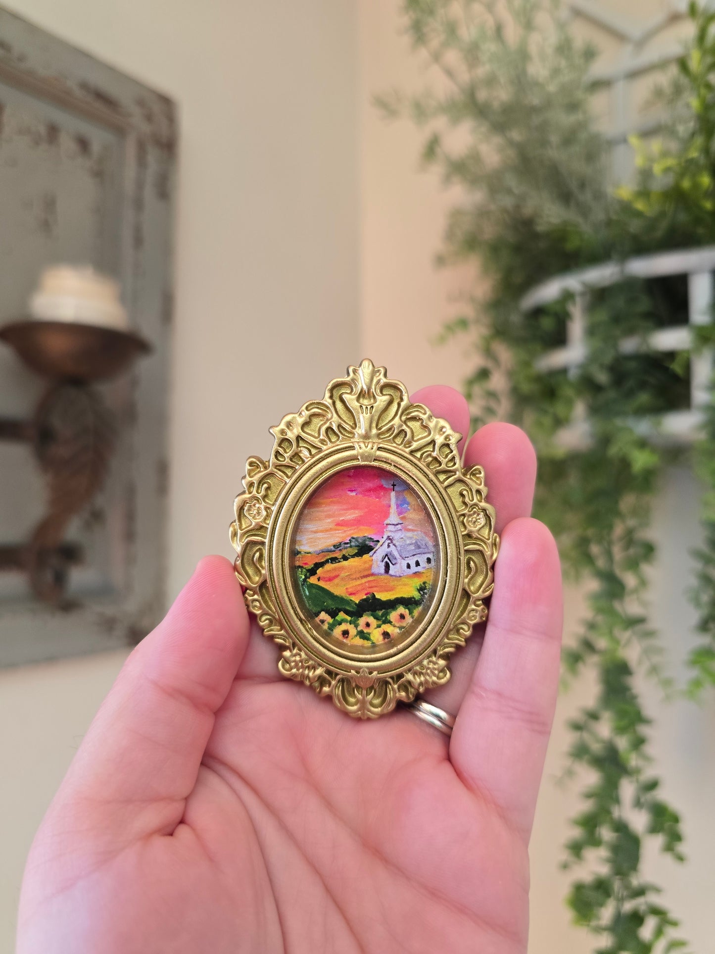 Mini Golden Painted Framed, Textured Artwork Magnet.