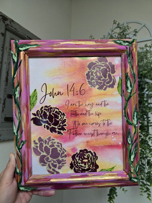 9.5x11.5in The Way The Truth The Life. Print Inside Original Painted Frame.
