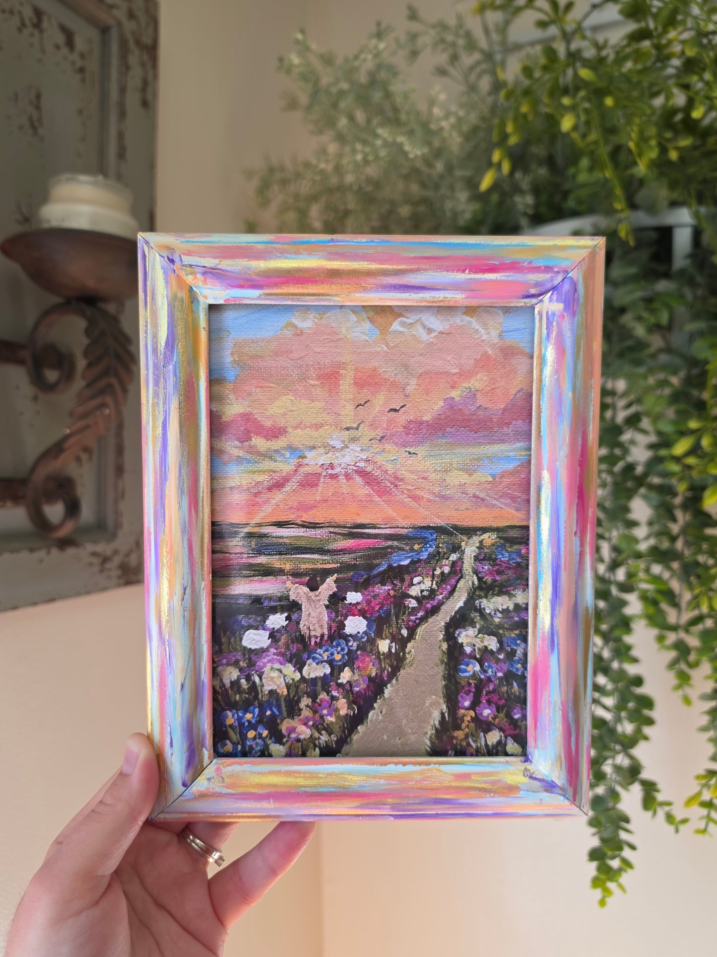 Set Your Mind On Things Above. Print Inside Hand Painted Frame.