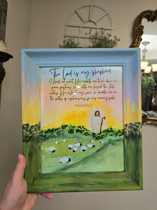 The Lord Is My Shepherd.  Print Inside Painted Frame.
