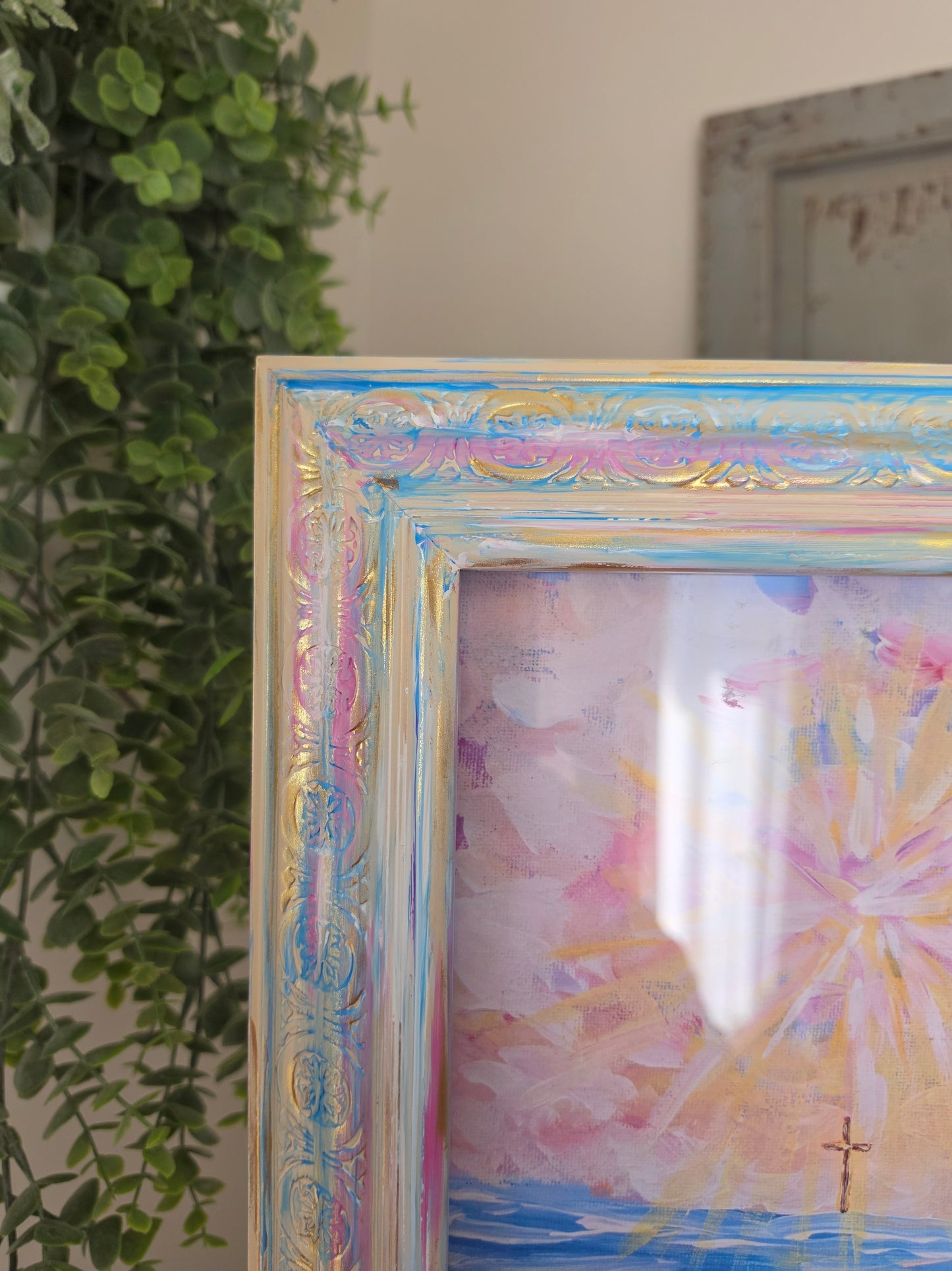 He Will Wipe Every Tear. Print Inside Hand Painted Frame.