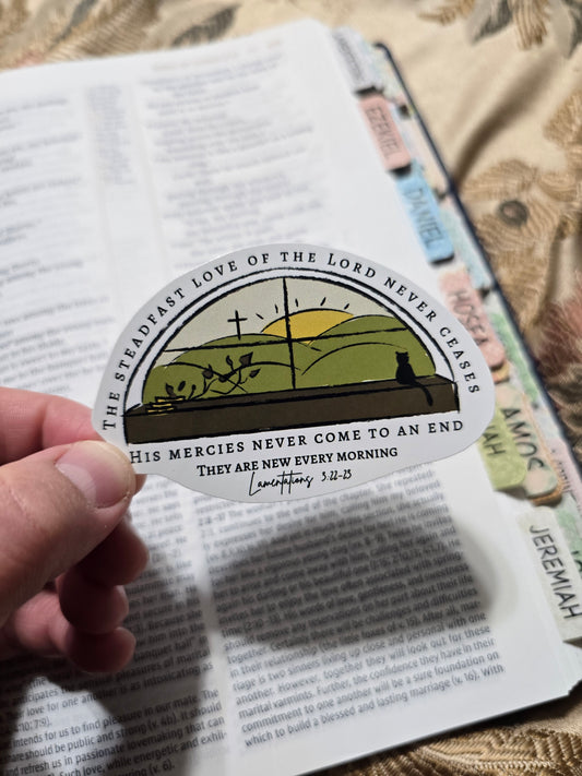 His Mercies Never Come To An End. Artwork Vinyl Waterproof Sticker.