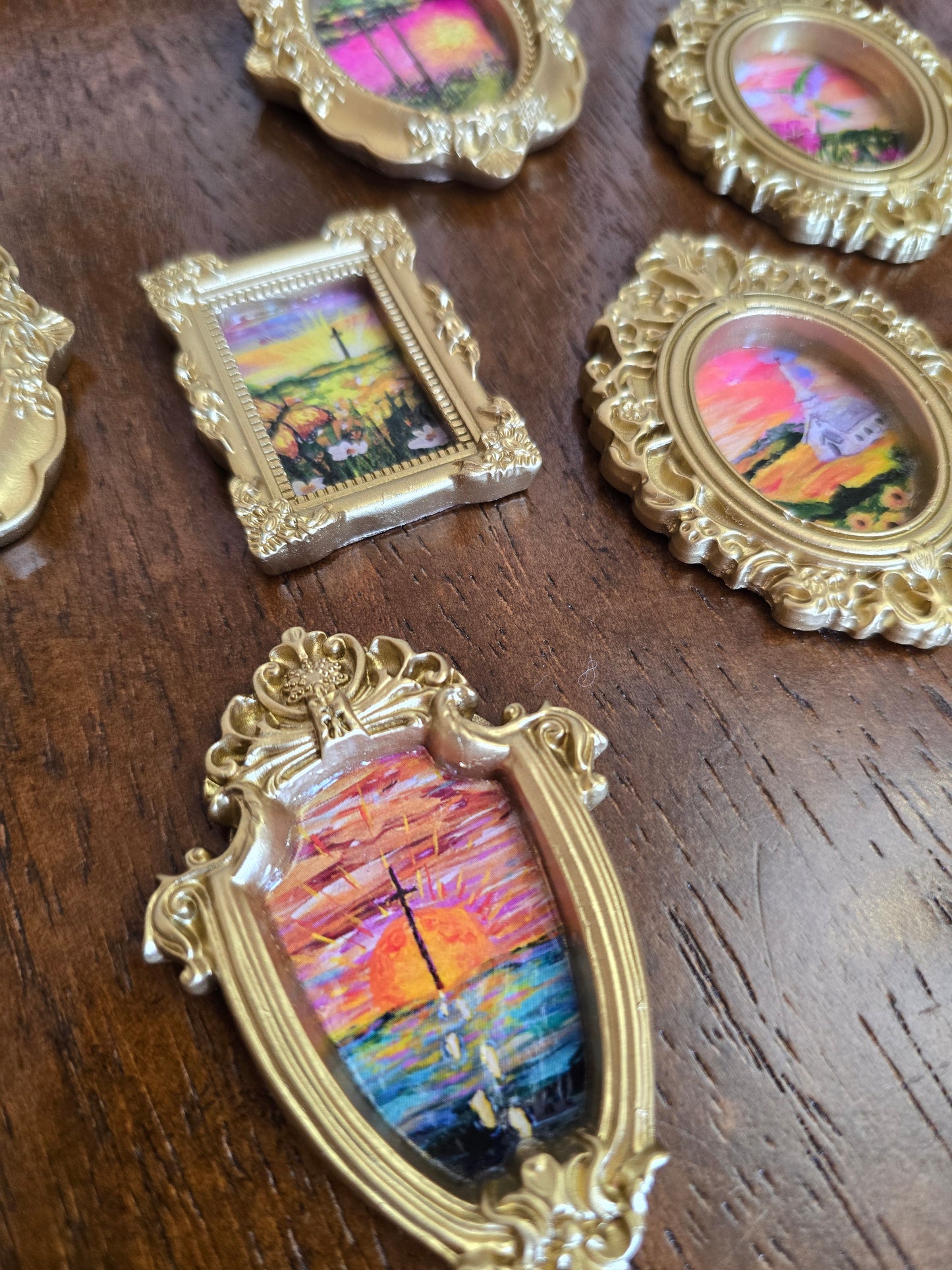 Mini Golden Painted Framed, Textured Artwork Magnet.