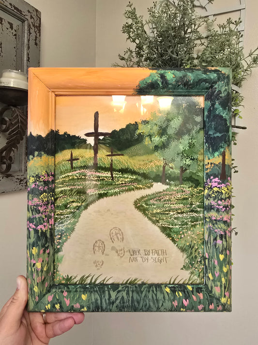 10.5x12.5 Walk By Faith Not By Sight. Print Inside Painted Frame.