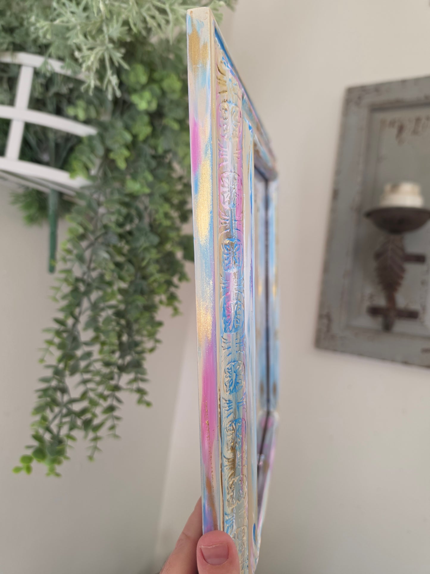 He Will Wipe Every Tear. Print Inside Hand Painted Frame.