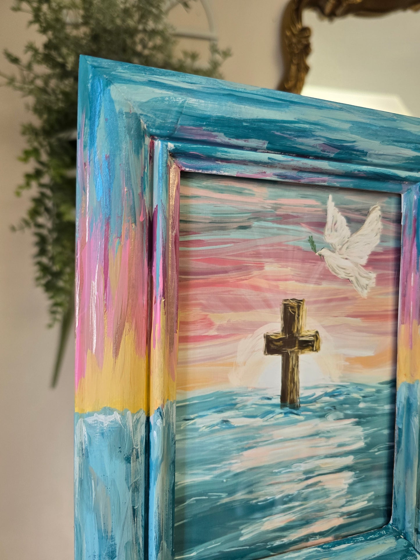 6.5x8.5in. New Beginnings. Print Inside Original Painted Frame.