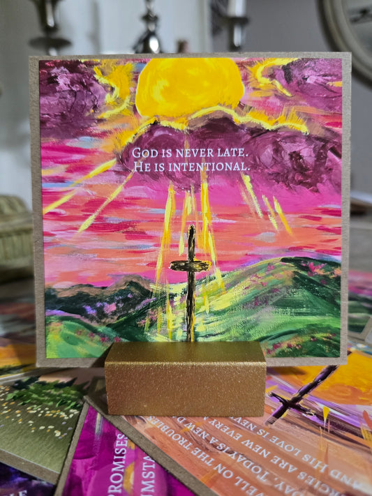 10 Piece Mystery Christian Encouragment Artwork Card Set With Stand.