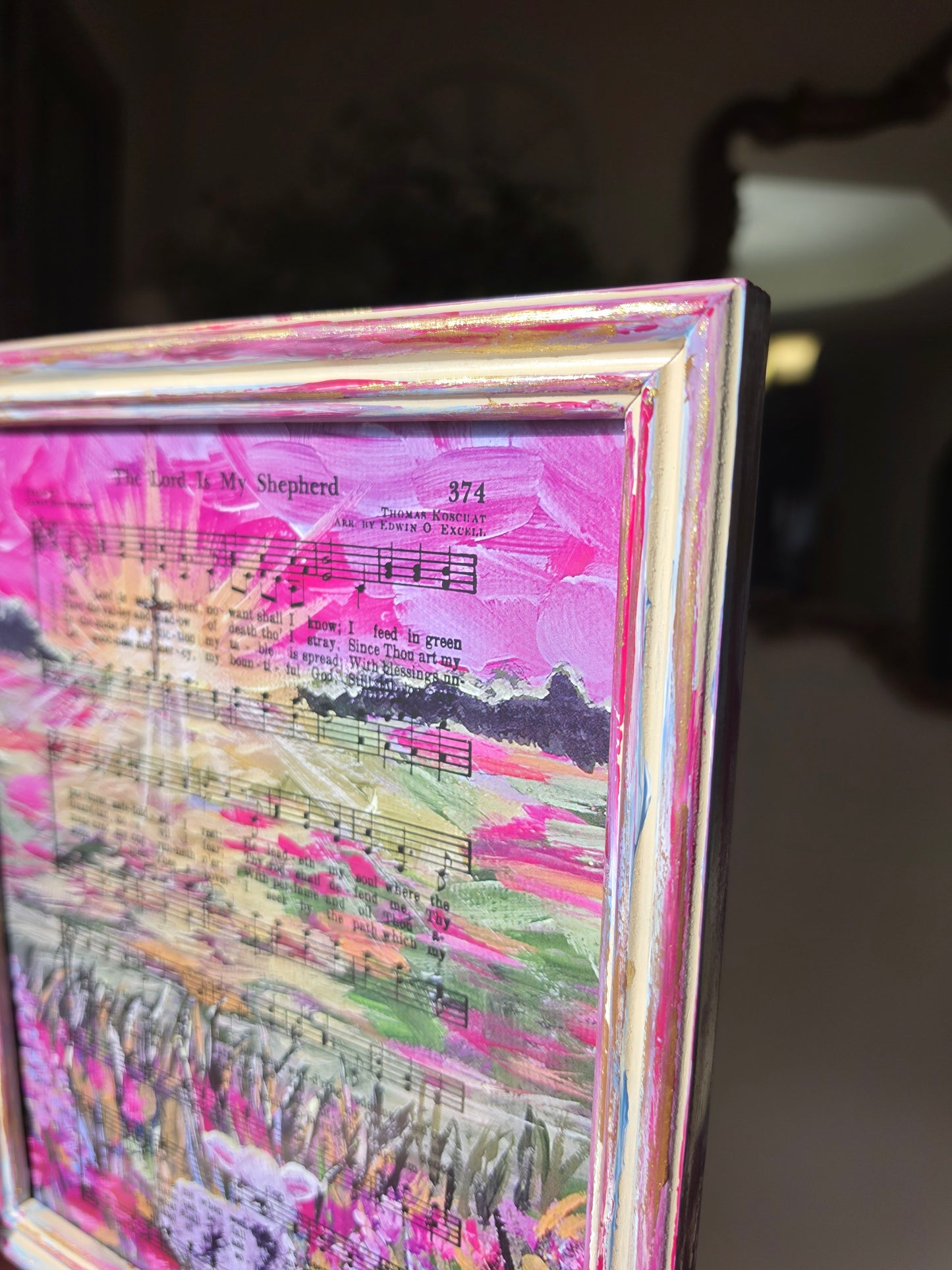 The Lord Is My Shepherd Hymn On HBM Artwork. Inside Hand Painted Frame.