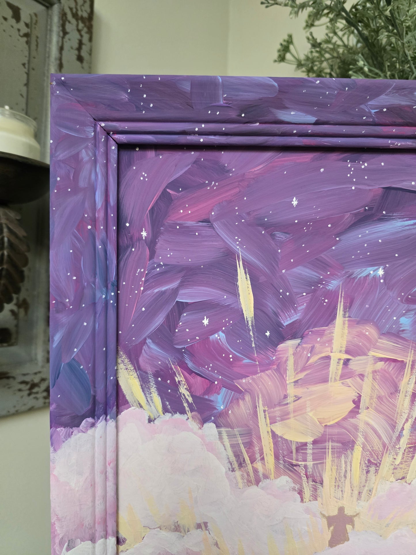 14x17in. He Is Coming Back. Original Painted Canvas Artwork.
