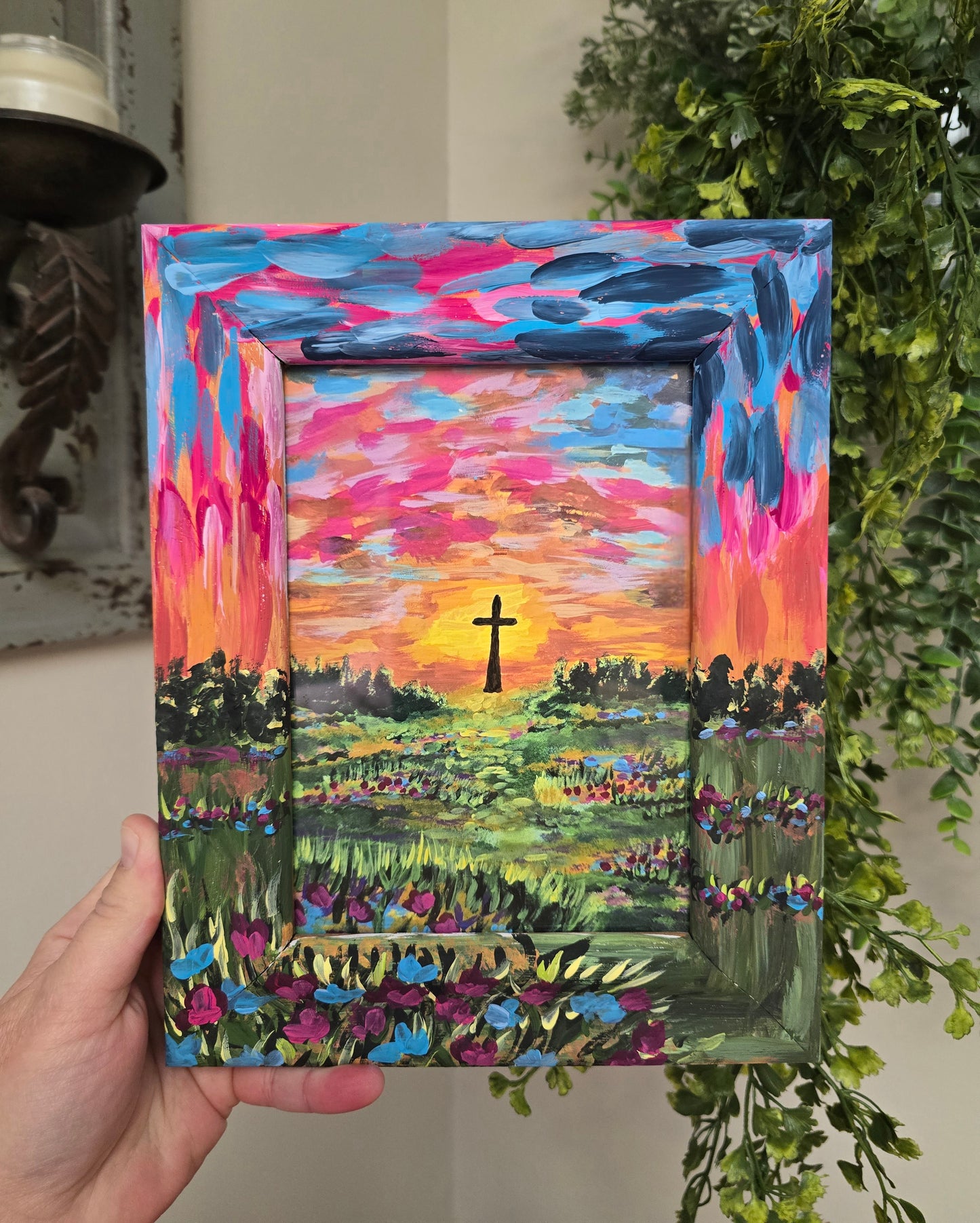 Follow Me. Art Print Inside Original Painted Wooden Frame.