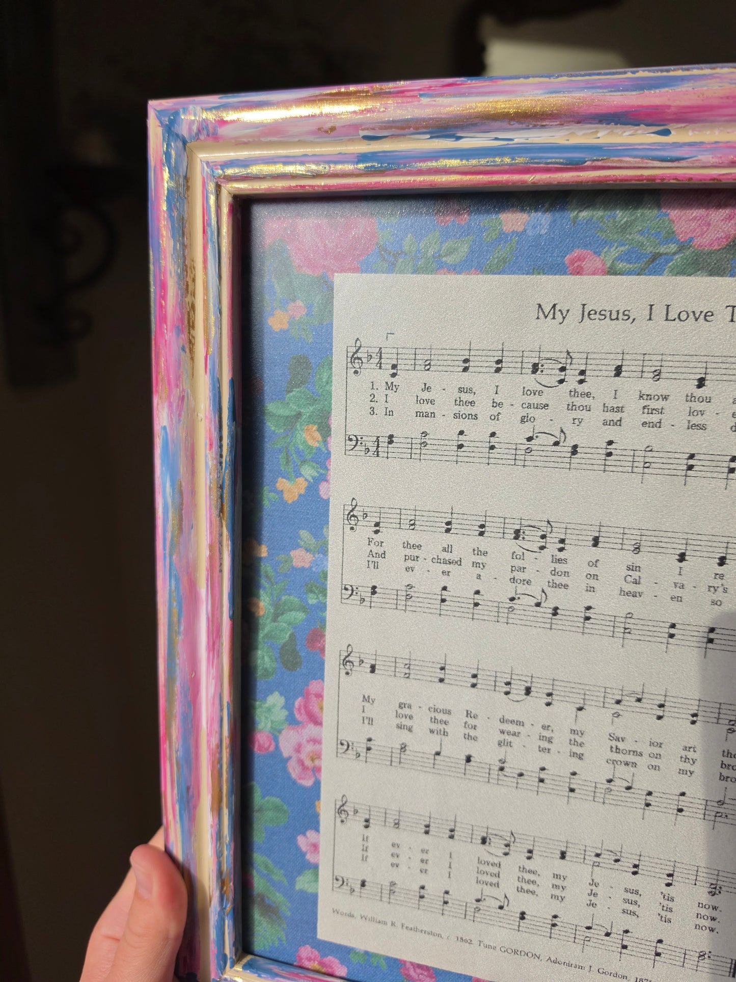 My Jesus I Love Thee. Repurposed Hymn Inside Hand Painted Frame.