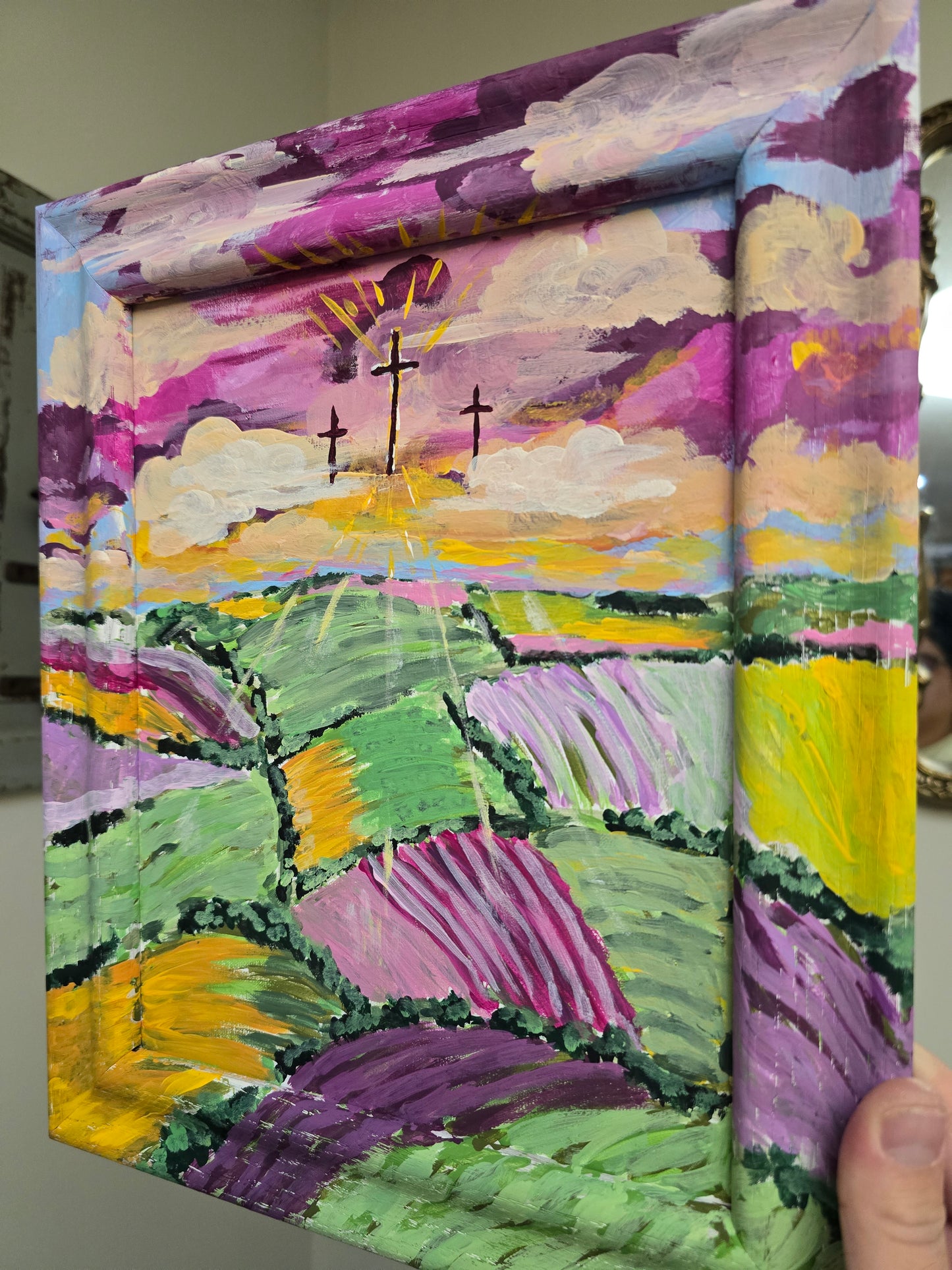 11x13in. Arise and Shine. Isaiah 60:1. Original Artwork Panel Canvas Inside Painted Wooden Frame.