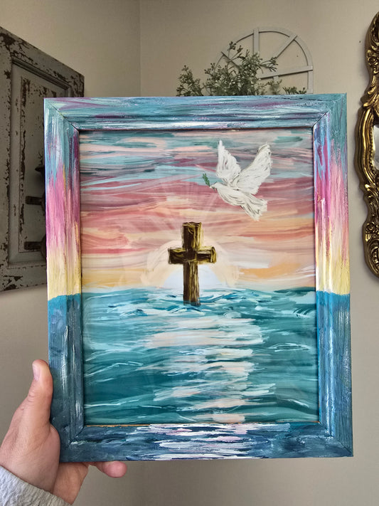 9.5x11.5in New Beginnings. Print In Painted Wooden Frame.
