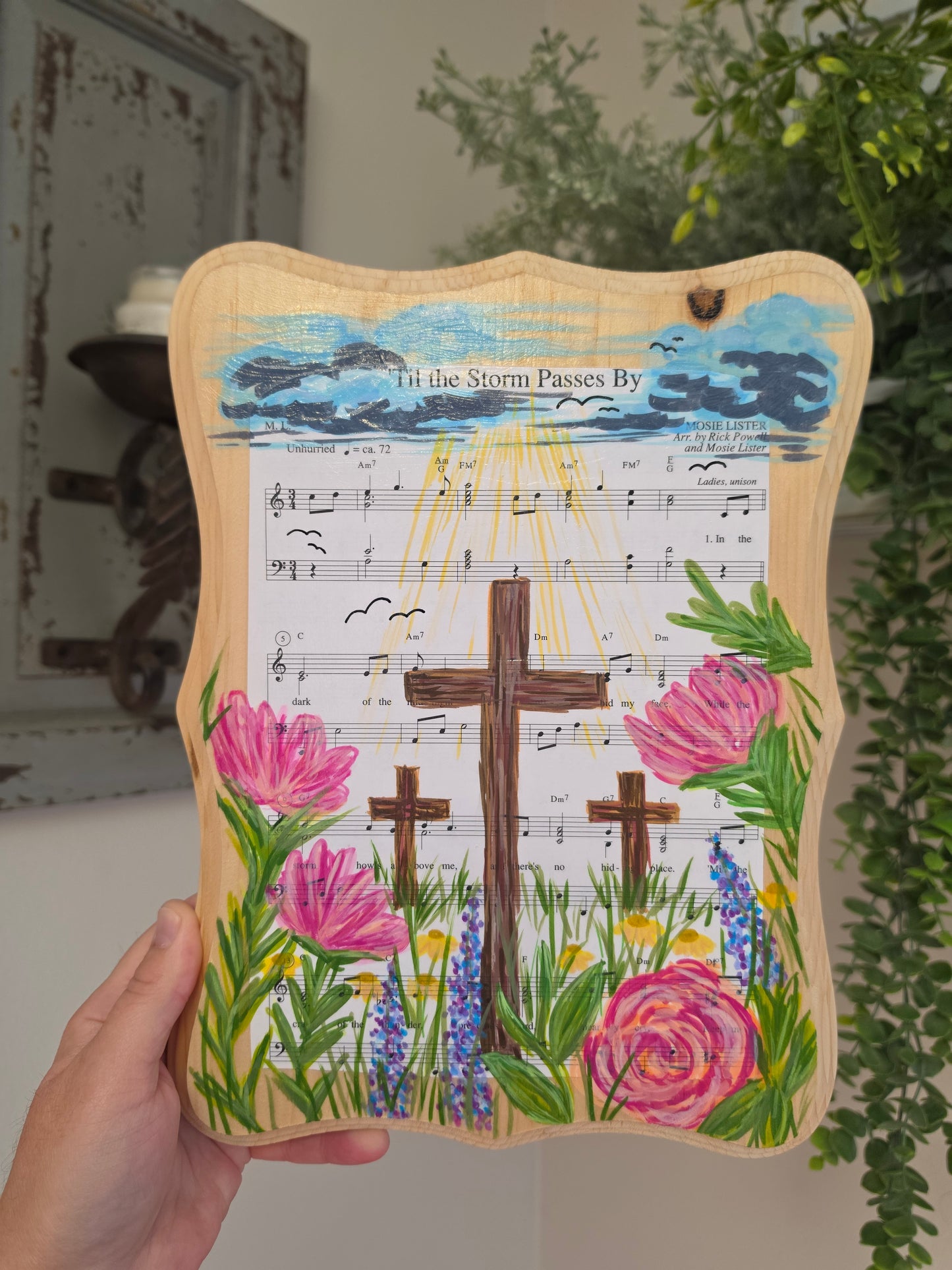 Till The Storm Passes By. Hand Painted Hymn on sealed Wooden  Plaque.