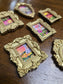 Mystery 1 Piece Magnet. Mini Golden Painted Framed, Textured Artwork Magnet.