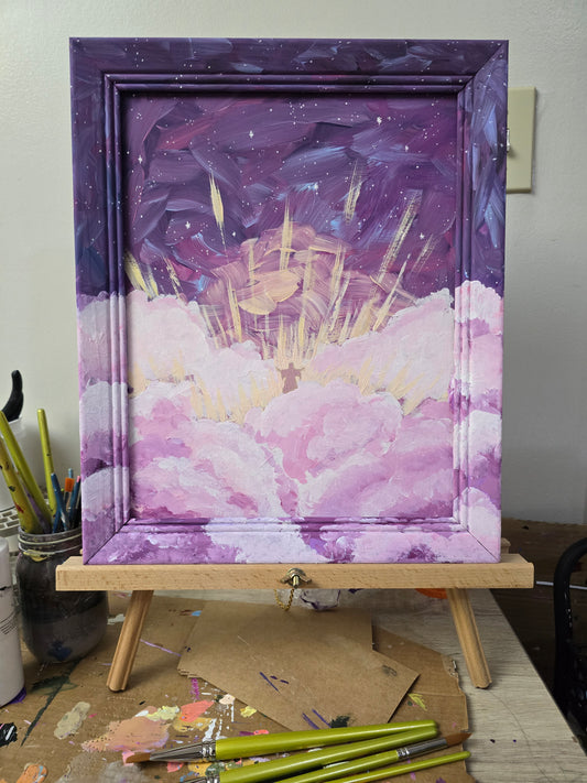 14x17in. He Is Coming Back. Original Painted Canvas Artwork.