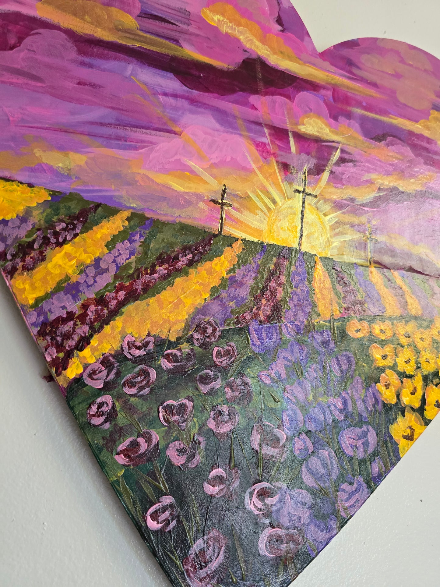16x18in Fields Of Peace. Original Artwork Large Wooden Heart.