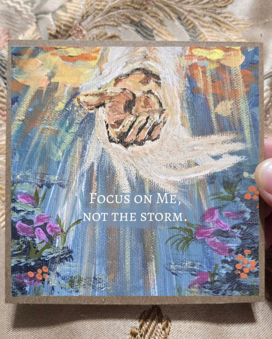 Christian Encouragment Artwork Card. Focus On Me Not The Storm.