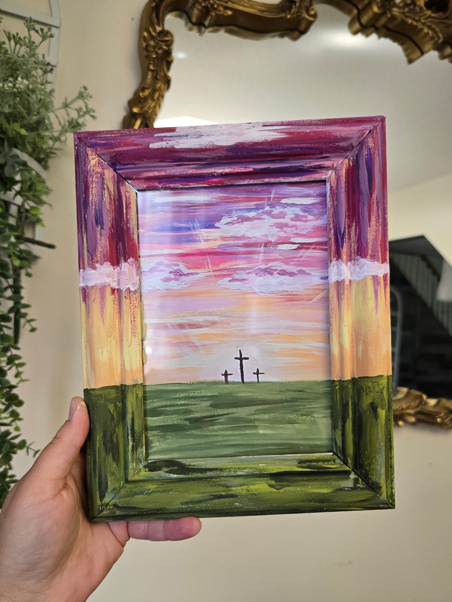 From Sunrise To Sunset His Name is To Be Praised. Print Inside Original Painted Frame.