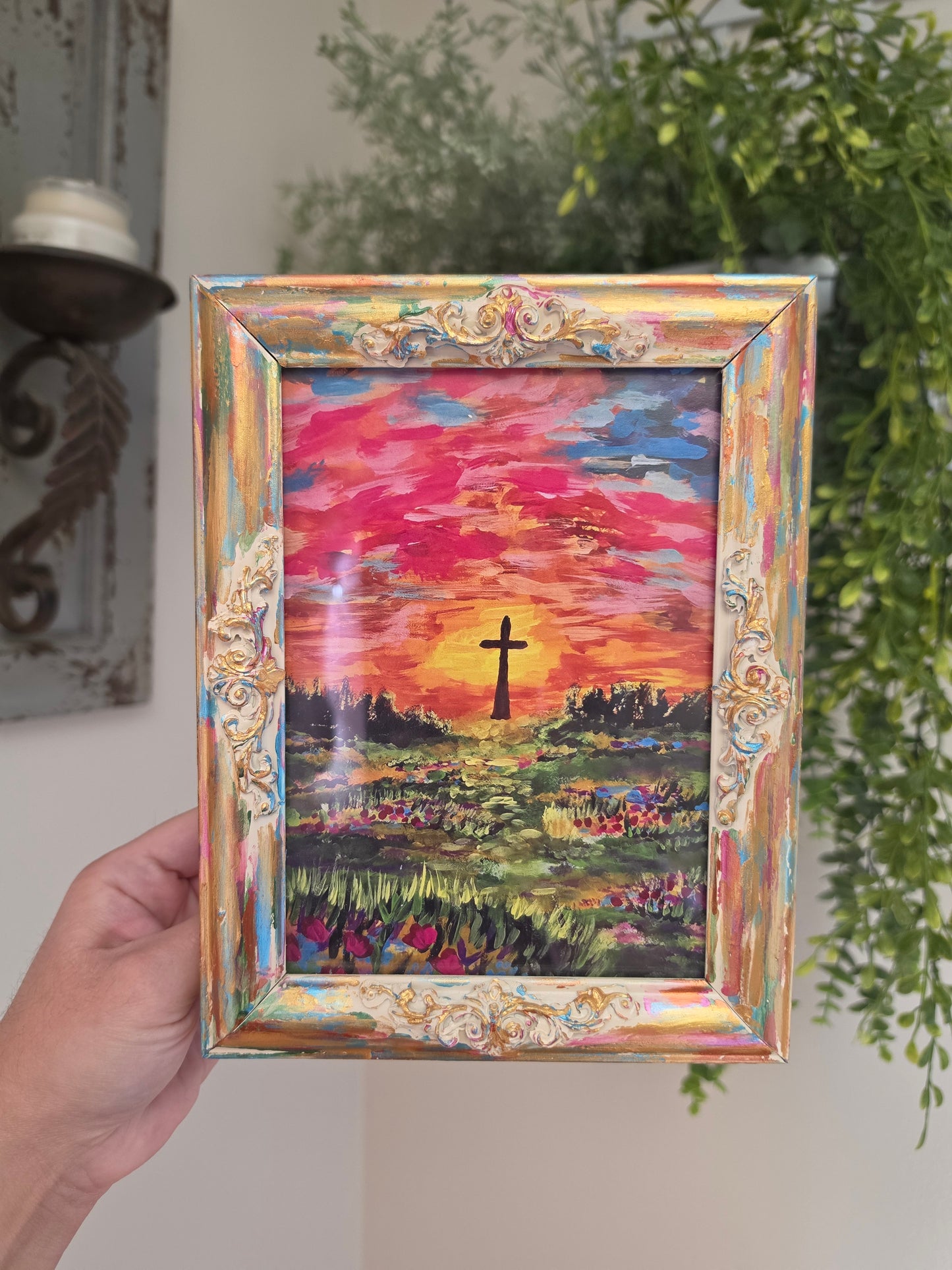 Follow Me. Print Inside Handmade Painted Frame.
