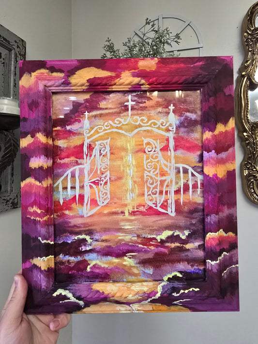 11x13in. The Gates Of Heaven. Print Inside Orignal Painted Wooden Frame.