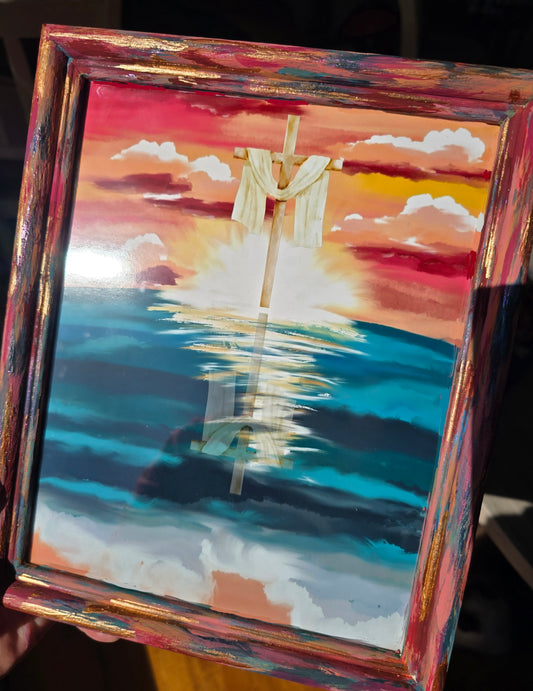 9x11in He Calms The Sea. Psalm 107:29. Print Inside Original Painted Frame.