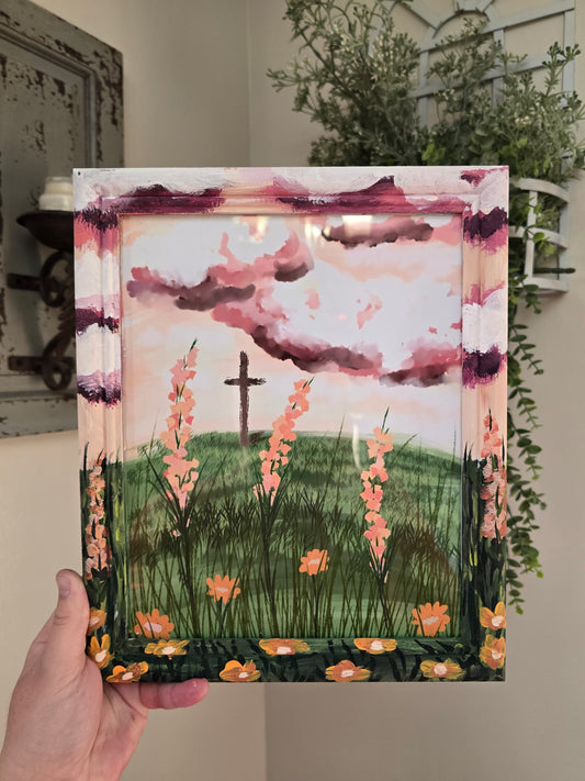 Consider The Wildflowers. Art Print Inside Original Painted Wooden Frame.