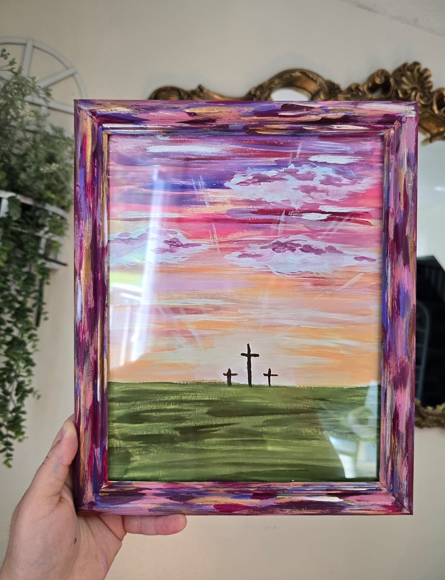 9.5x11.5in From Sunrise To Sunset His Name is To Be Praised. Print Inside Original Painted Frame.