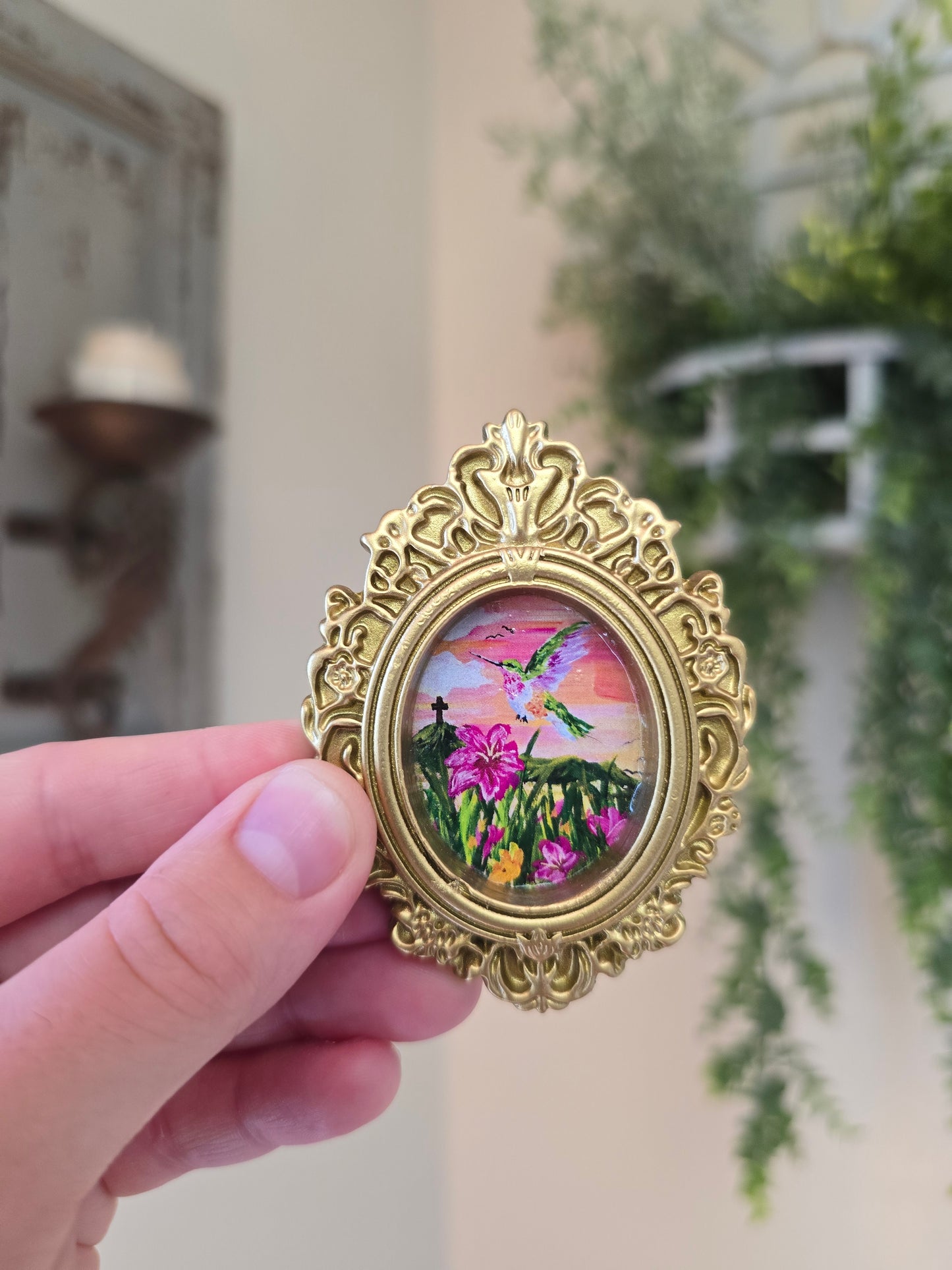 Mini Golden Painted Framed, Textured Artwork Magnet.