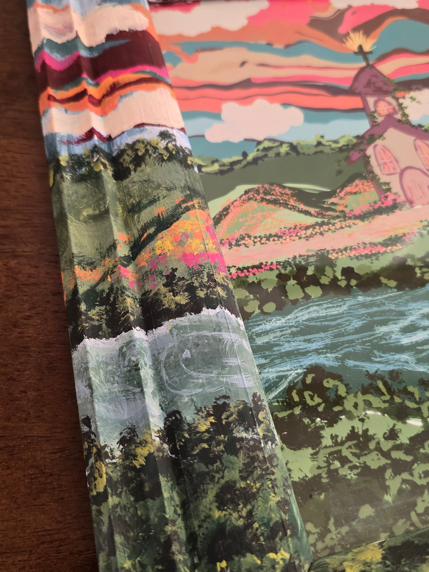 River of Blessings. Art Print Inside Original Painted Wooden Frame.